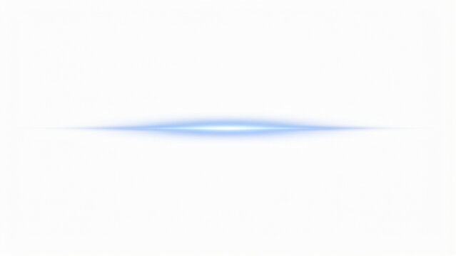 Horizontal blue lens flare effect isolated on a white background with light streak optical flare blue glow digital effect glowing light beam abstract light
