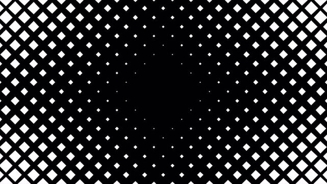 Halftone Dot Pattern Transition Animation, Animated Abstract Pixel Grid Shape Transition on Black and White Background. 4k