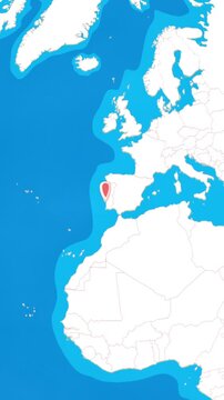 Vertical 3D globe zooming into Lisbon city location pin concept