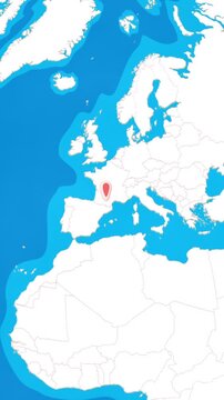 Vertical 3D globe zooming into Toulouse city location pin concept