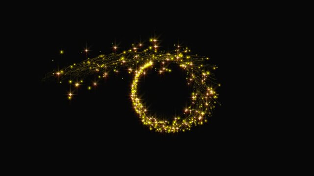 Glowing twinkle stars with flat vector doodle particles, sparkling light trails, magical glitter effects and smooth animation creating a festive motion graphics overlay on black screen, 4k