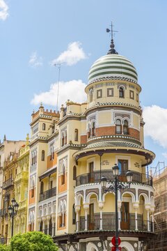 House, Moorish architecture, Edificio de La Adri&aacute;tica, Andalusia, Spain