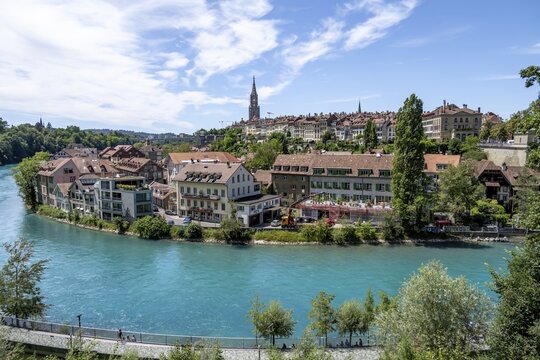View of the city of Bern, houses on the river Aare, Bern, Canton of Bern, Switzerland