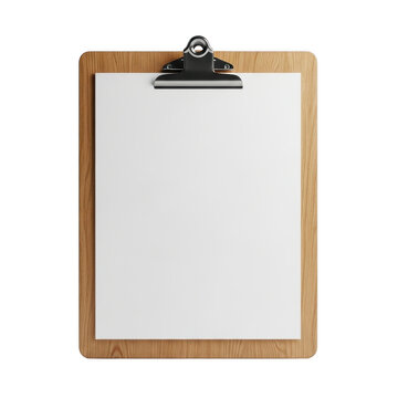 Wooden clipboard with a blank paper sheet isolated on transparent background