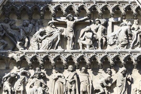 Detail of the Passion Portal, southern transept fa&ccedil;ade, Cologne Cathedral, Cologne, North Rhine-Westphalia, Germany