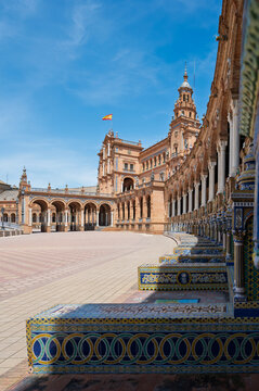 Benches located in the Plaza de Espana, representing the 49 Spanish provinces in tiles, Spain
