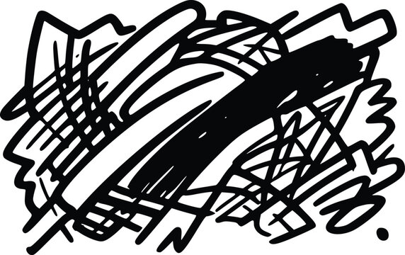 Abstract vector illustration featuring chaotic black scribbles with thick gestural brush strokes creating an intense energetic artistic composition for modern graphic design projects and digital art