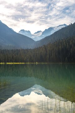 Lower Joffre Lake, snow-capped mountains at the back, Mount Matier, British Columbia, Canada