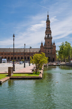 The grand architecture of the Plaza de Espana, one of Seville's top highlights, Spain