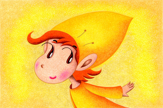 妖精のイラスト - 子供・帽子・ライト・光・黄色