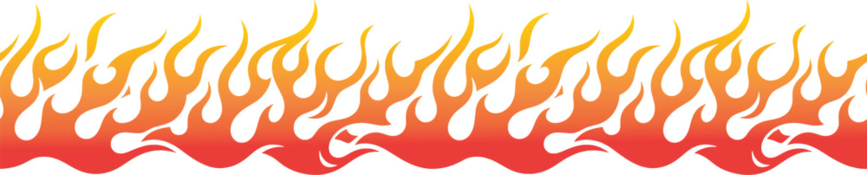 Flame flames hot rod vector border, fiery orange and red hot fire graphic design element, burning hot flames banner for custom automotive decals and racing graphics