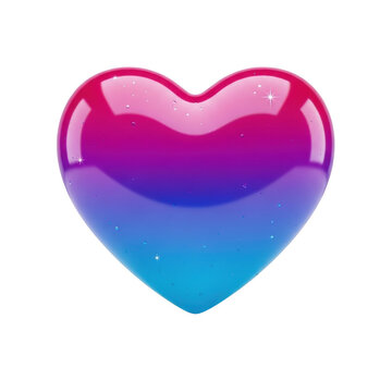 Shiny heart icon with pink and blue gradient colors isolated on transparent background