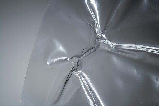 Crumpled silver foil background with creases and reflections