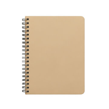 Brown kraft paper notebook with spiral wire binding isolated on transparent background
