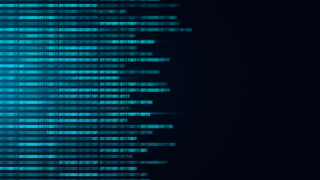 Glowing blue numbers flowing in digital cyberspace. Conceptual technology backdrop for data processing, hacking, and computer science concepts. Technology or cybersecurity background