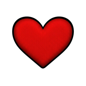Red heart shape icon with a textured fabric surface isolated on transparent background