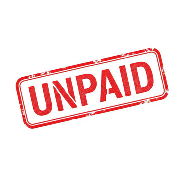 Red unpaid rubber stamp icon isolated on transparent background