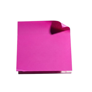 Pink sticky note paper with a curled corner isolated on transparent background