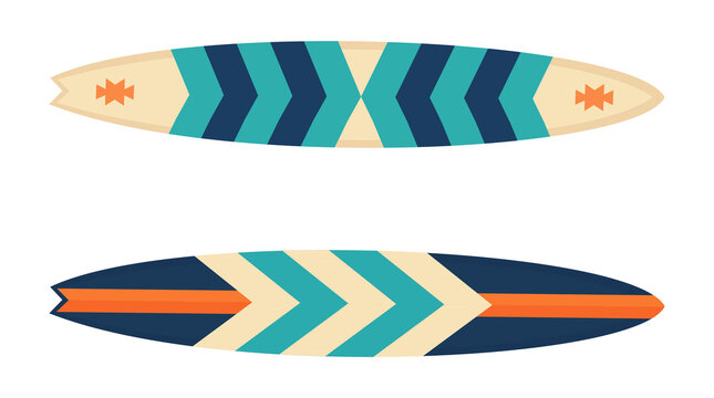 Horizontal surfboard pair with chevron patterns isolated on transparent background