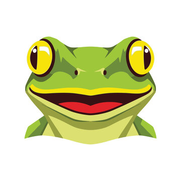 Cute smiling green frog face vector illustration isolated on white

