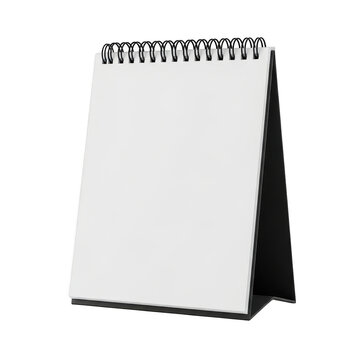 Blank standing desk calendar with wire spiral binding isolated on transparent background