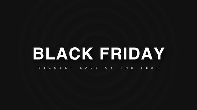 Black Friday biggest sale of the year typography animation on dark concentric circle background