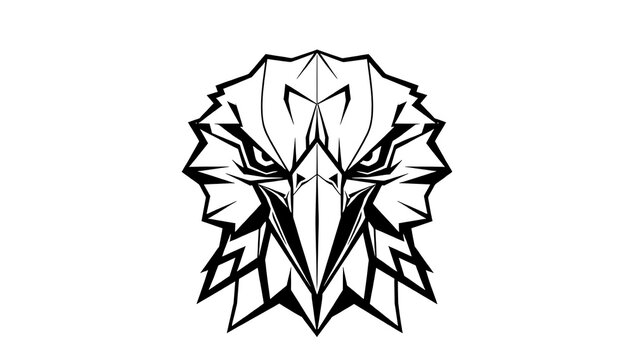 Abstract geometric eagle head illustration with sharp lines on white background