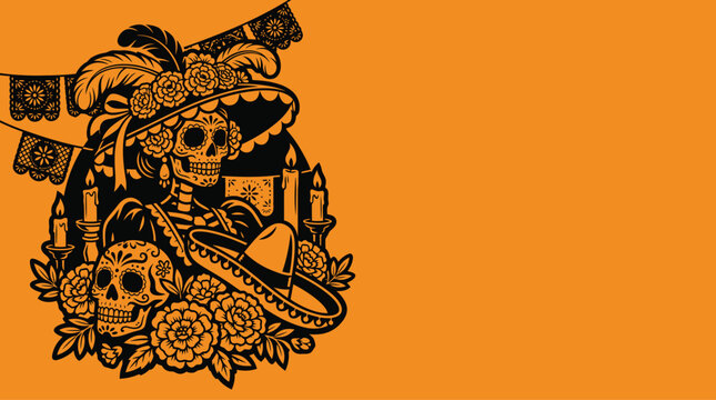 Colorful dia de muertos icon vector bundle featuring traditional mexican sugar skulls and festive floral decorative elements for celebration
