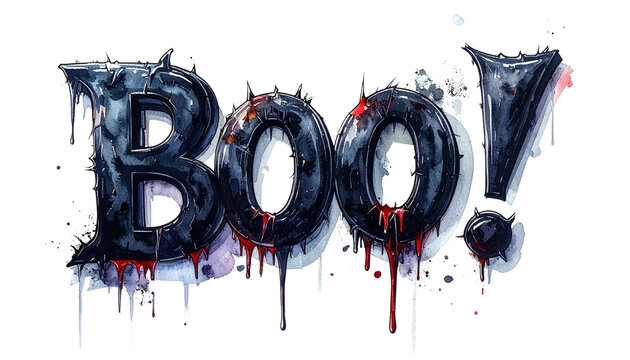 Halloween concept, text BOO written in scary style, isolated on transparent background