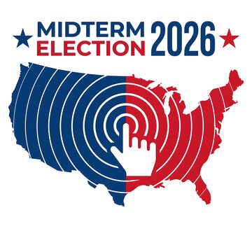 Midterm election 2026 graphic with a map of the United States and cursor