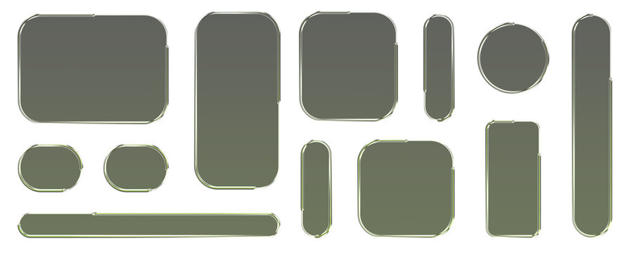 Transparent glass elements with liquid morphism effect for ui design and modern interfaces. Rounded rectangles, circles and buttons with frosted blur overlay Glassmorphism components for web or app