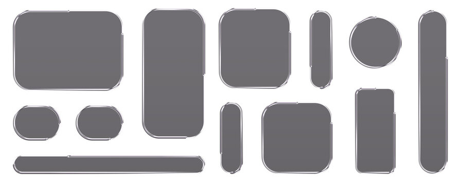 Transparent glass elements with liquid morphism effect for ui design and modern interfaces. Rounded rectangles, circles and buttons with frosted blur overlay Glassmorphism components for web or app