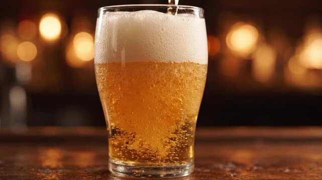 Beer pouring in super slow motion reveals bubbles and texture