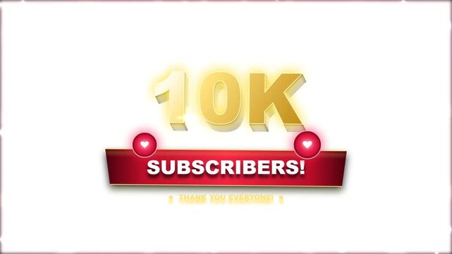 10k subscribers celebration graphic template with golden text and red banner