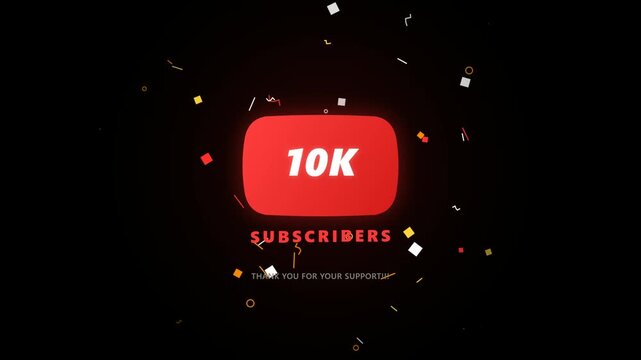 10k subscribers celebration graphic template with floating confetti elements on black background