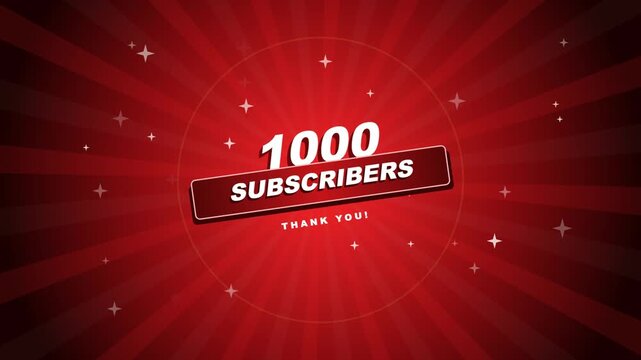 Animated 1000 subscribers thank you celebration banner with red background