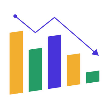 Colorful bar chart with downward trend arrow