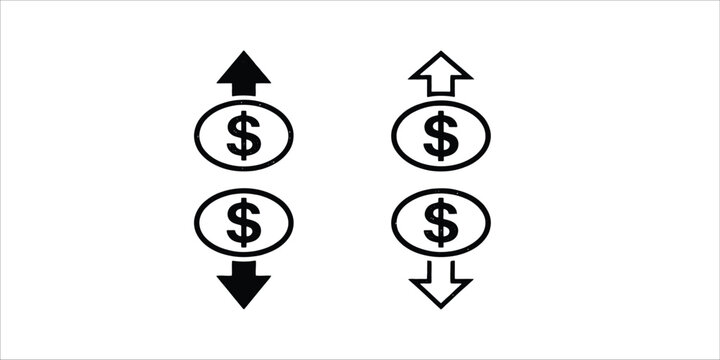 Financial market trends illustrated with dollar signs and opposing directional arrows