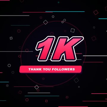 1k followers thank you animation graphic background with glitch effects