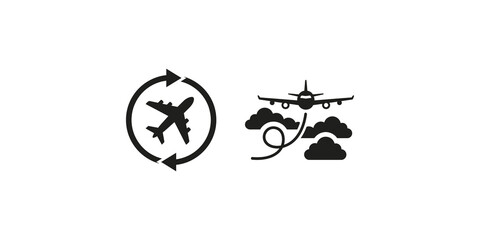 Airplane icons symbolizing travel, transportation, and air route navigation. © Nimra