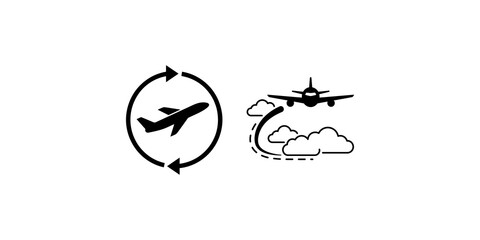 Airplane icons symbolizing travel, transportation, and air route navigation. © Nimra