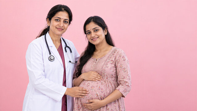 Indian Gynecologist with Pregnant Woman for Maternity and Prenatal Care
