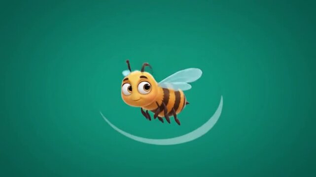 Cute cartoon honey bee character floating in a vibrant teal background for creative design projects and digital animation storytelling themes