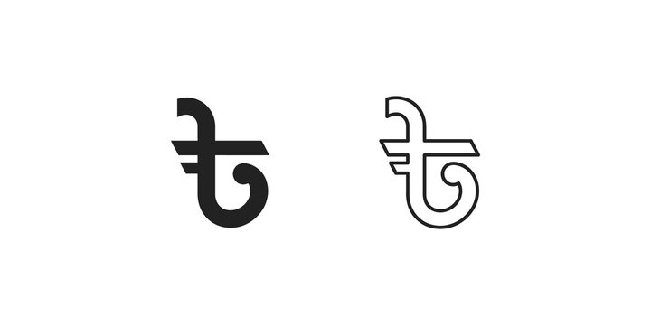 Bangladeshi taka currency symbol icons in outline and solid black line art for financial transactions.