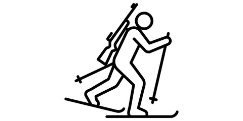 Fototapeta premium Biathlon athlete icon skiing with rifle on back for winter sports.