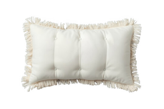 White Tufted Decorative Pillow with Fringe