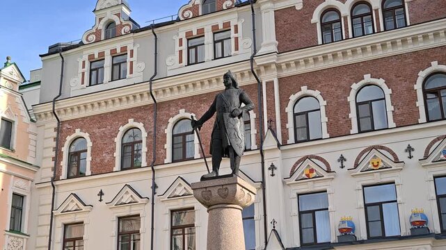 Vyborg, Russia August 8, 2020 Monument to the founder of Vyborg Castle, Swedish Marshal Torgils Knutsson, by sculptor Ville Vallgren