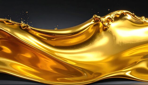 Molten gold splashing wave against a dark background