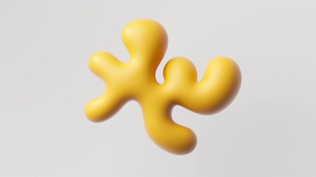Seamless loop of a yellow inflated abstract shape gently waving and morphing. Soft glossy form pulses and deforms with smooth fluid motion.
