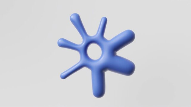 Seamless loop of a blue inflated radial shape softly waving and morphing. Glossy rounded arms pulse and deform with fluid organic motion.